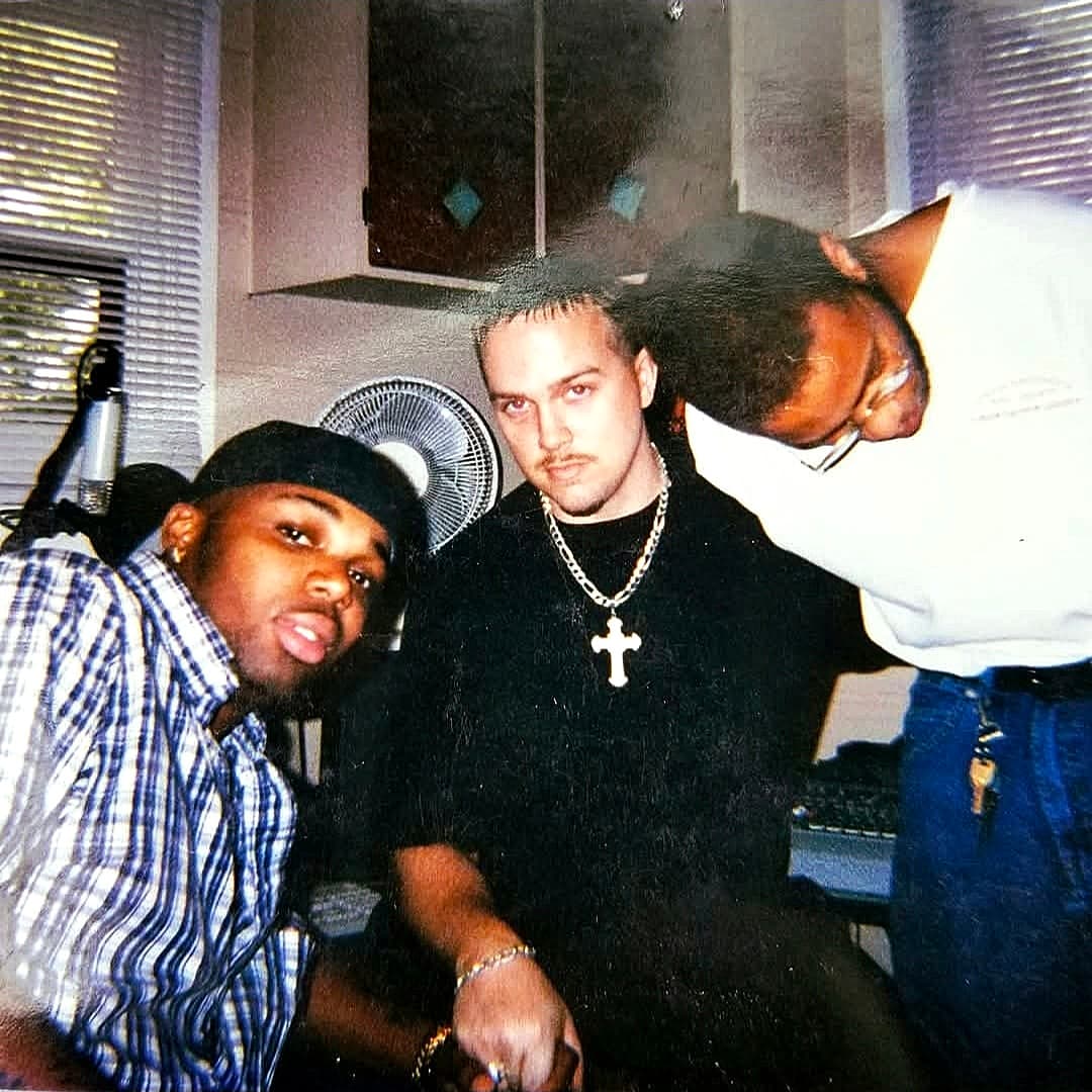 Kene Bell with Herky from Big Wheelies and D-One at Ghostown Studios in 1998