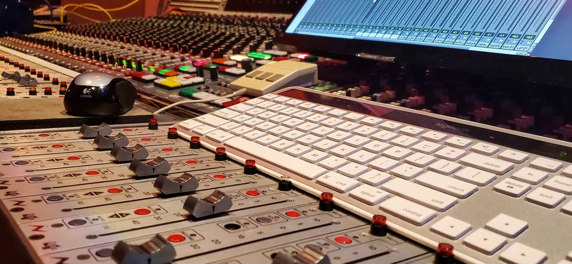 Professional large-format control-room console and digital workstation