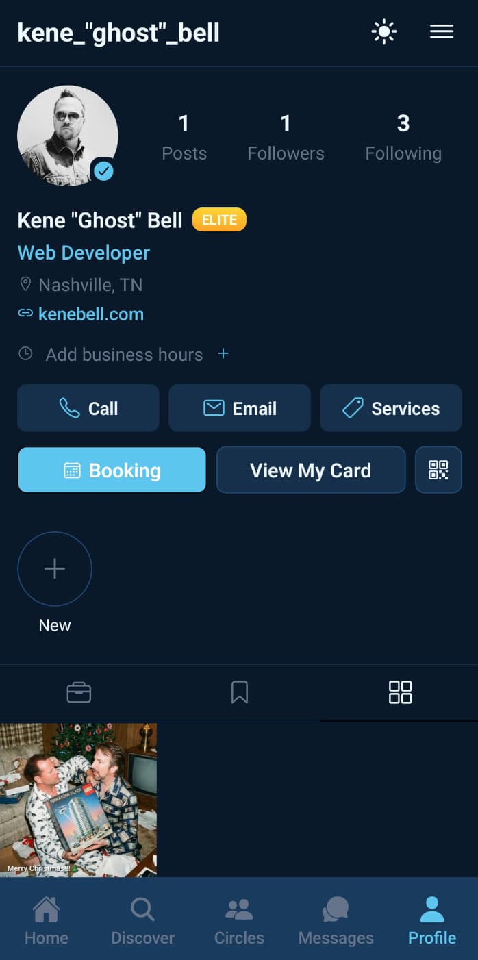 Mobile application interface showing profile and action controls